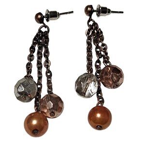 Elegant Vintage Brown Multi Gem Dangle Drop Earrings Retro 60s Fashion Jewelry